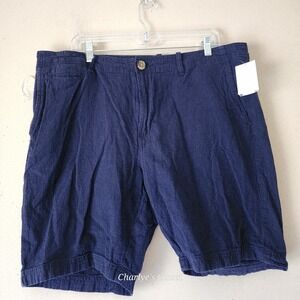 14th & Union Mens Slim Fit Linen Cotton Blend 8" Shorts Navy 38 UN449222MN